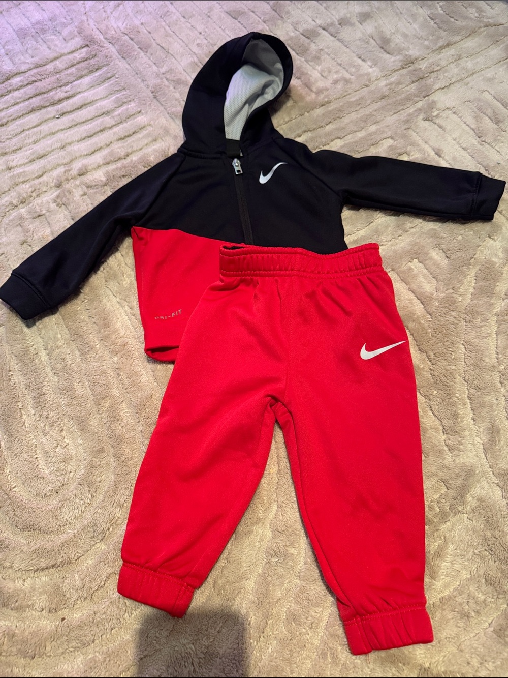 Nike Kids Black & Red Hooded Jacket with Red Jogger Pants